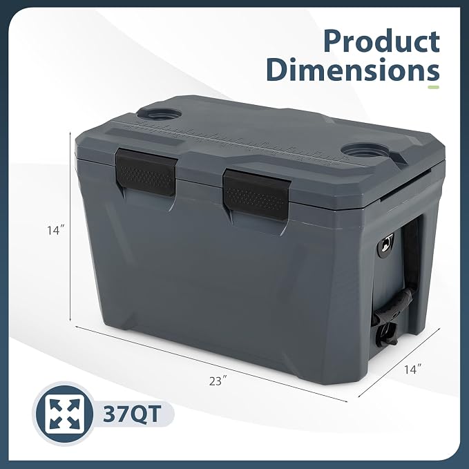 COSTWAY Insulated Portable Cooler, Hard Shell Ice Chest w/ 2 Cup Holders, Bottle Opener, Drain Plug, 3-Day Ice Retention, Outdoor Leak-Proof Dry Box for Beach, Camping, Fishing, Picnic