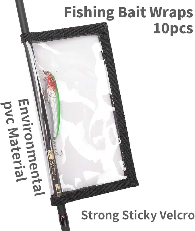 Fishing Lure Wraps 10 Packs Durable Clear PVC Lure Covers Keeps Fishing Safe Easily See Lures Fishing Hook Covers Bait Storage 5 Large 4.3" W x 7.9" L + 5 Medium 3.9" W x 7.1" L (10pcs 5L+5M)