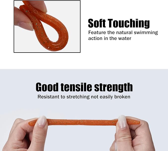 Soft Plastic Worms for Bass Fishing - Salted Soft Plastic Fishing Lures with Hook Slot 3.94in Saltwater Freshwater Bass Baits FS/RE-04