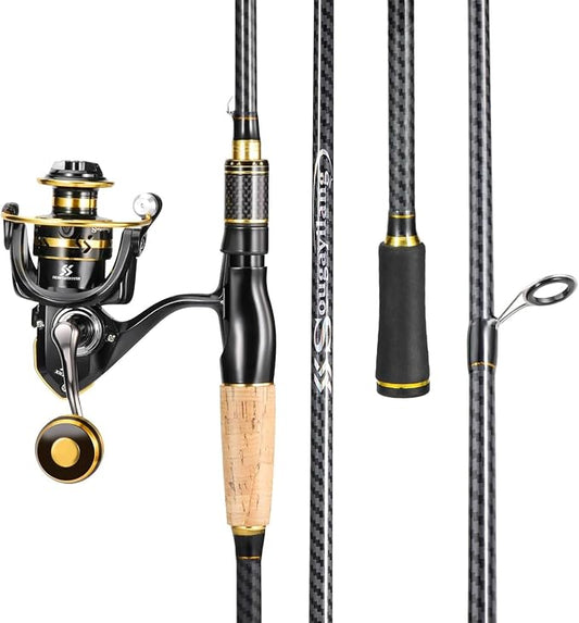 Sougayilang Spinning Fishing Combos, Carbon&Glass Fiber Composite 2 Piece Fishing Rods with 2000 Size Spinning Reel- 6'0"