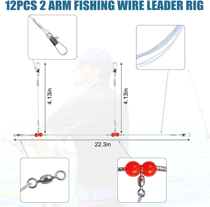 Surf Fishing Tackle Kit Surf Fishing Rigs Double Hook Bottom Rigs Hi-Lo Rig Fishing Leader Rig Pier Fishing Catfishing Bottom Fishing Beach Ocean Saltwater Fishing Rigs