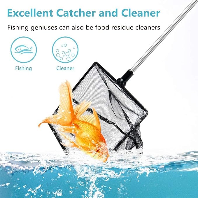 Aquarium Fish Net, 8 Inch Fine Mesh Fish Tank with Extendable 9-24 inch Long Handle
