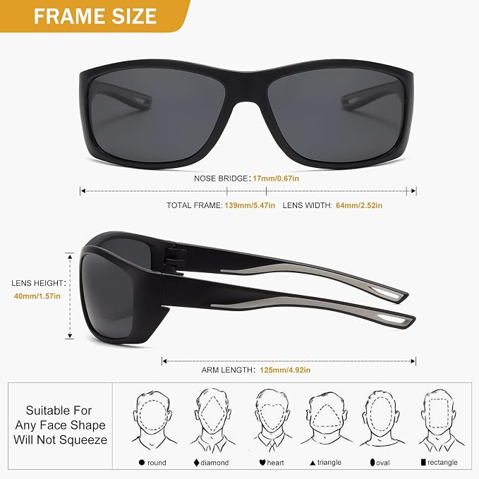 Polarized Sports Sunglasses for Men Women UV400 Protection Glasses Wrap Around Goggles for Driving Fishing Cycling