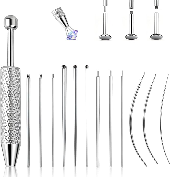 Piercing Taper Ball Grabber Tool for Changing Jewelry - 14G 16G 18G 20G Stainless Steel Flat Back Earring Applicator Tool Piercing Kit for Ear/Nose/Eyebrow/Tongue/Navel/Nipple/Lip