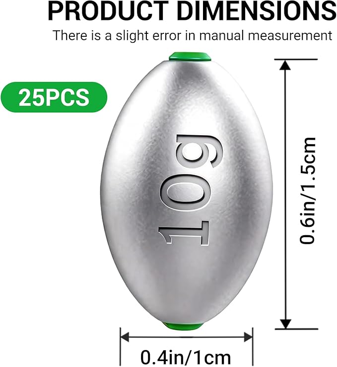 Fishing Egg Lead Sinkers Kit, 20pcs/25pcs Oval Shot Drop Weights Sinker for Bass Carp Catfish Saltwater Freshwater Casting Bottom Fishing Tackle (0.35oz/0.53oz/0.7/1oz)