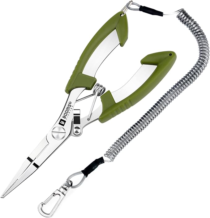 Booms Fishing H01 Small Fishing Pliers Scissors Braid Cutters Stainless Steel Fishing Tools Split Ring Pliers Hook Remover