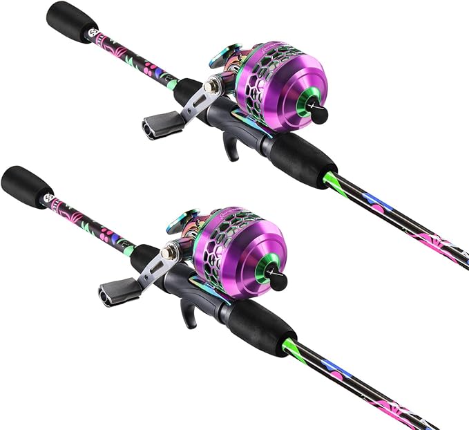 Sougayilang Spincast Fishing Rod Reel Combo, 5.9ft 2 Pieces Medium Heavy Fiber Glass Pole with Bright Strong Smooth Reel for Freshwater