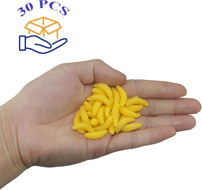 Fake Maggots Soft Worm Tipped Lure Wax Worms for Fishing or Pranks, Ice Fishing Lures Baits Perfect for Crappies Sunfish Catfish Bream Blue Gills Perch Trout Worms
