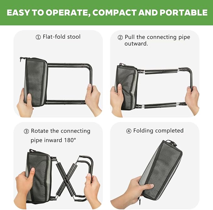2 in 1 Collapsible Camping Stool & Sling Bag, Aluminum Alloy Frame, 220LB Load Capacity, Portable Folding Fishing Stool for Outdoor Activities, Grey (Medium)