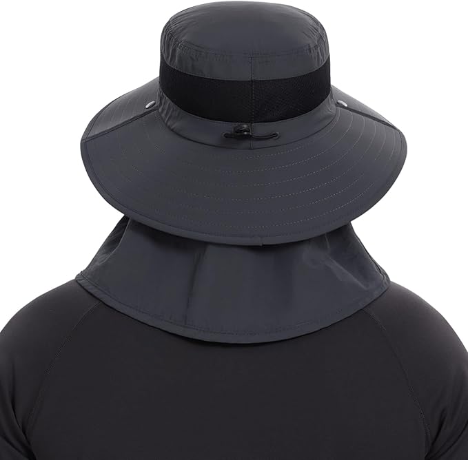 BASSDASH UPF 50+ Breathable Sun Hat with Removable Face Cover and Neck Flap Wide Brim Bucket Hat for Fishing Hiking Men Women