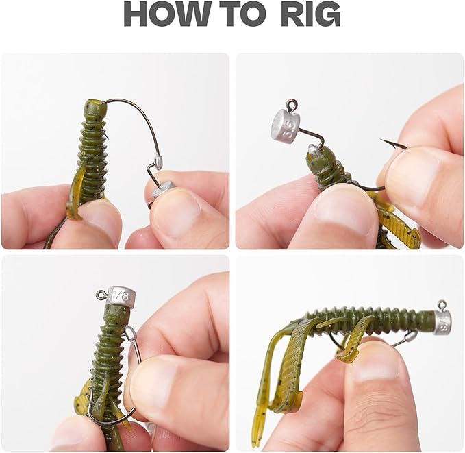 20Pack Weedless Ned Rig Jig Heads with Molded Bait Keeper System – Mushroom Head for Weedless Finesse Bass Fishing 1/16 1/8 3/16 1/4oz