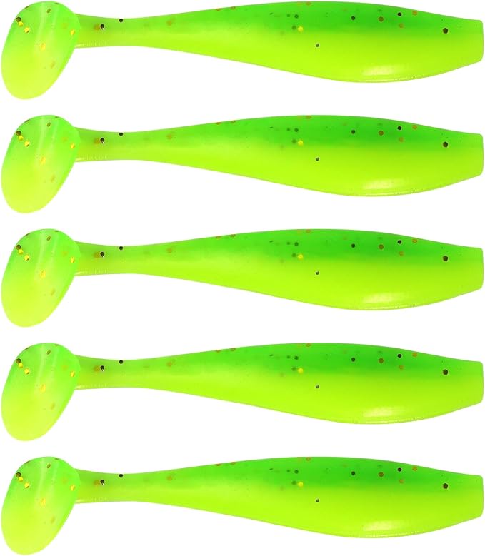 MAFIMOEA 50 Pcs Soft Fishing Lures Plastic Paddle Tail Swim Baits Kit for Bass Trout Walleye Crappie 5 Mixed Colors Fishing Soft Plastic Lure Kit 5.5CM