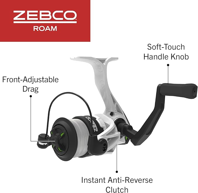 Zebco Roam Spinning Reel and Fishing Rod Combo, 6-Foot Fiberglass Fishing Pole, Split ComfortGrip Handle, Soft-Touch Handle Knob, Changeable Right- or Left-Hand Retrieve