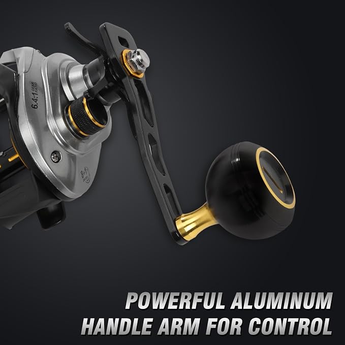 Baitcasting Reels, Baitcasting Fishing Reels, Aviation-Aluminium Spool, Aluminum Star-Shaped Trailer and Handle Arm, Drag Alarm System, 6.4:1 Gear Ratio, 8+1 Stainless Steel Bearing