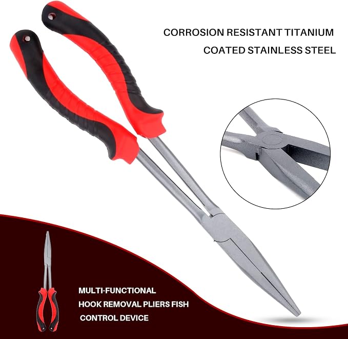 Hikary Long Nose Fishing Pliers, Stainless Steel Hook Remover Braid Cutter Rustproof Multi-Tool Fishing Gripper for Freshwater Saltwater
