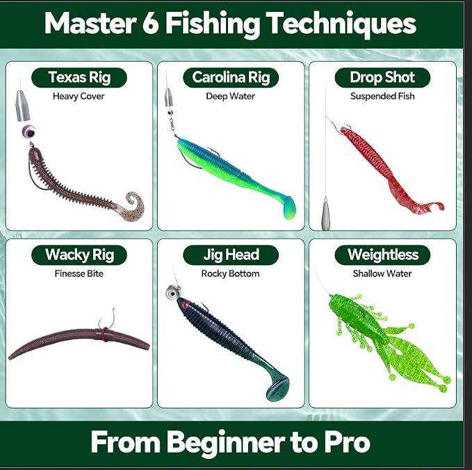 Clearance Bionics-Designed Durable Soft Plastic Fishing Lures Kit with Bonus Accessories, 3/4/5/6 Inch, 9-Type Lifelike Swimbaits in One Gear Set Included Tackle Box for Bass