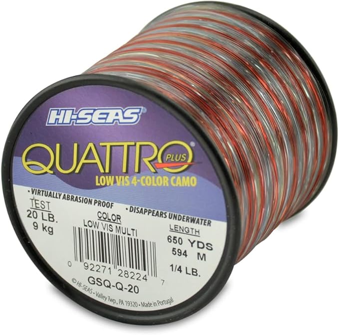 HI-SEAS Quattro Monofilament Fishing Line - Low-vis 4 Color Camo, Strong & Durable Performance Saltwater Main Line