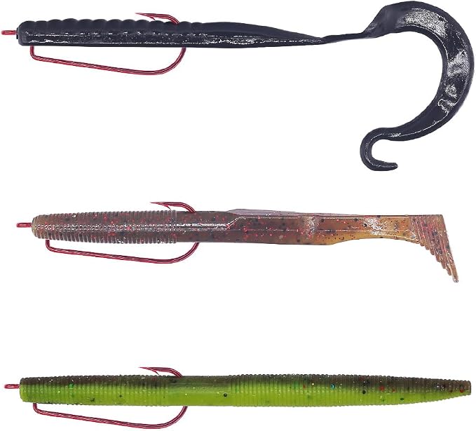 Offset-Worm-Hooks-for-Bass-Fishing-Round Bend Plastic Worms Texas Rig Hook Black Red 1/0 2/0 3/0 4/0