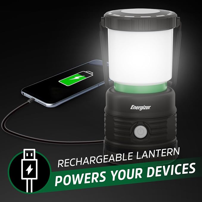 Energizer LED Camping Lantern X1000, Bright and Rugged Tent Light, Water-Resistant Rechargeable Lantern for Camping, Hiking, Fishing, Emergency, Portable Light (USB Cable Included)