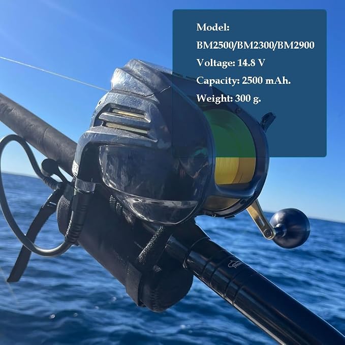 BM2500 Electric Fishing Reel Battery Compatible with Daiwa Tanacom 500 750 1000 Shimano BM2300 BM2500 BM2900 Fits for Daiwa Electric Fishing Reel Power Supply 14.8V 2.5Ah