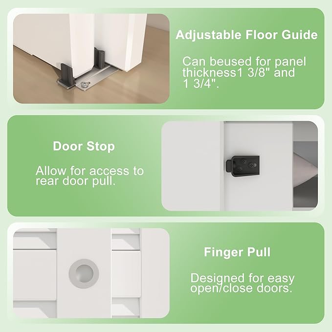 8FT/96(Double 4FT) Bypass Door Hardware, Aluminum Double-Closing Sliding Closet Door Hardware with Finger Pull Included, Smoothly and Quietly, Fit Door Thickness 1 3/8" or 1 3/4", Silver