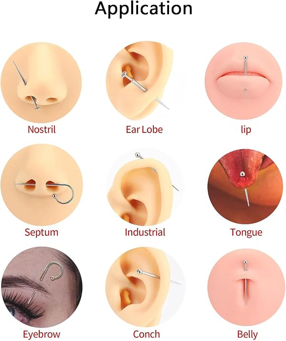 G23 Titanium Threadless Piercing Taper 16G/18G/20G Flat Back Earring Applicator Tool Insertion Pin for Push In Nose Lip Ear Tragus Helix Body Piercing Jewelry Stretcher Assistant Tool