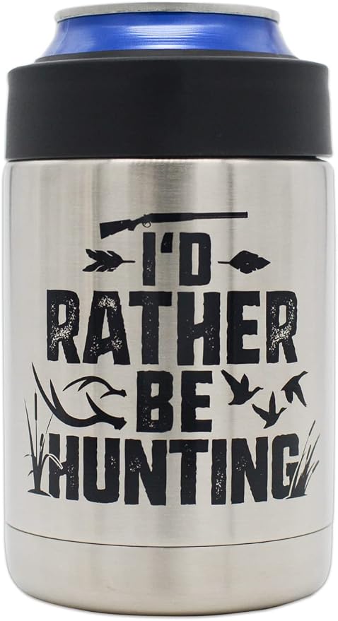 "Rather Be Hunting" Insulated Can Cooler - Great Hunting Gift for Men, Unique Birthday or Christmas Idea for Deer, Bear, Duck, Bird, and Camo Coolie Loving Dads and Bow Hunters, USA-Owned Company