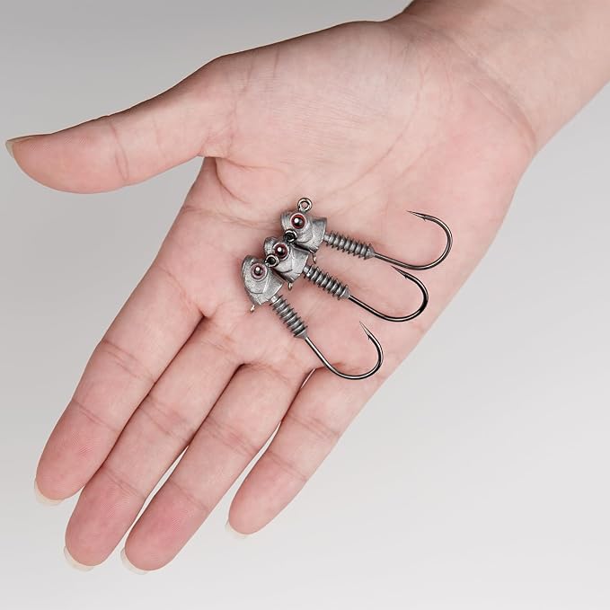 Swimbait Jig Heads with Stacked Cone Keeper, Minnow Style Eye Fishing Jighead 3/16 1/4 3/8 1/2oz (15 PCs)