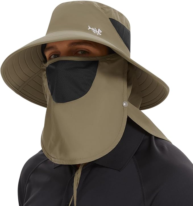 BASSDASH UPF 50+ Breathable Sun Hat with Removable Face Cover and Neck Flap Wide Brim Bucket Hat for Fishing Hiking Men Women