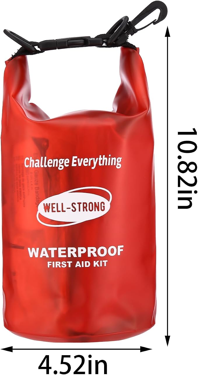 Emergency First Aid Kit for Boating, Fishing & Kayaking – Waterproof Medical Supplies with Roll Top Design, 2L Capacity, Transparent Red