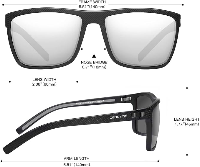 ZENOTTIC Polarized Sunglasses for Men Lightweight TR90 Frame UV400 Protection Square Sun Glasses