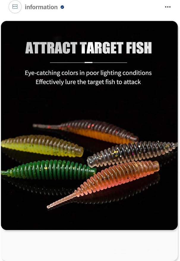 50-Piece 5ColorsTPE Threaded Needle-Tail Soft Lure - Lifelike Worm-Shaped Artificial Bait for Freshwater Fishing 1.57in 0.012oz 1.97in 0.026oz