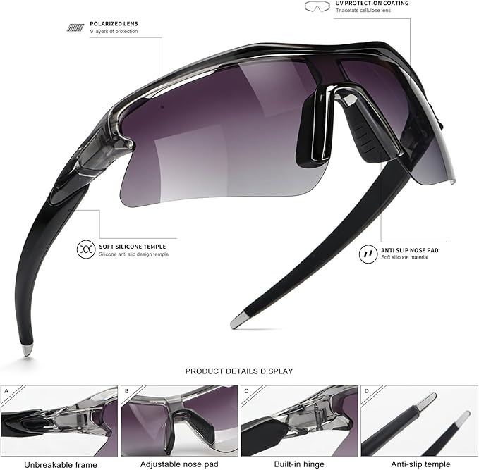 SEKKAF Polarized Sports Sunglasses for Men Women and Youth, UV400 Protection Ideal for Cycling Baseball Fishing Golf Running