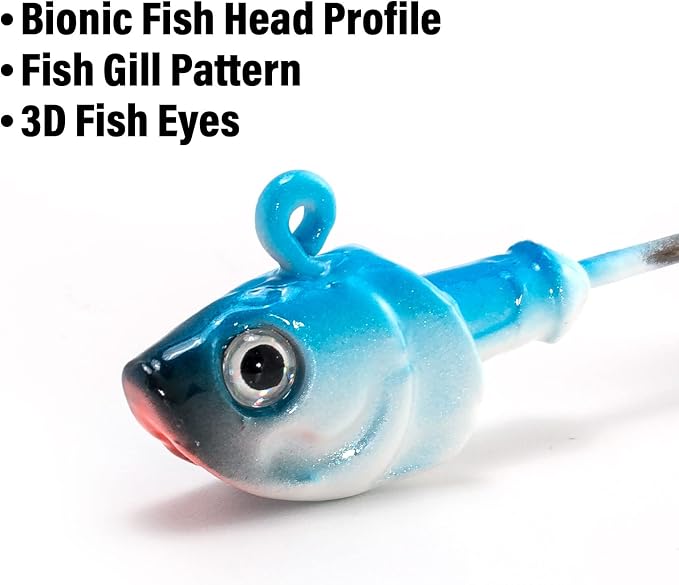 Dr.Fish 10 Pack Swimbait Jig Heads, Saltwater Fishing Jig Heads 3D Eyes High Carbon Steel Hooks Surf Fishing Lures Flounder Striper Halibut Pompano Bass