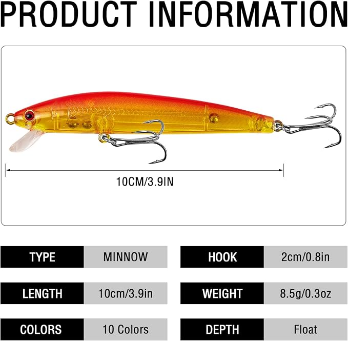 Fishing Lures Large Hard Bait Minnow VIB Lure with Treble Hook Life-Like Swimbait Fishing Bait Popper Crankbait Vibe Sinking Lure for Bass Trout Walleye Redfish