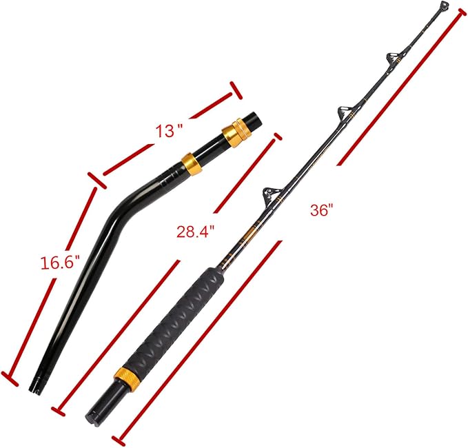 Fiblink Bent Butt Fishing Rod 2-Piece Saltwater Offshore Trolling Rod Big Game Roller Rod Conventional Boat Fishing Pole