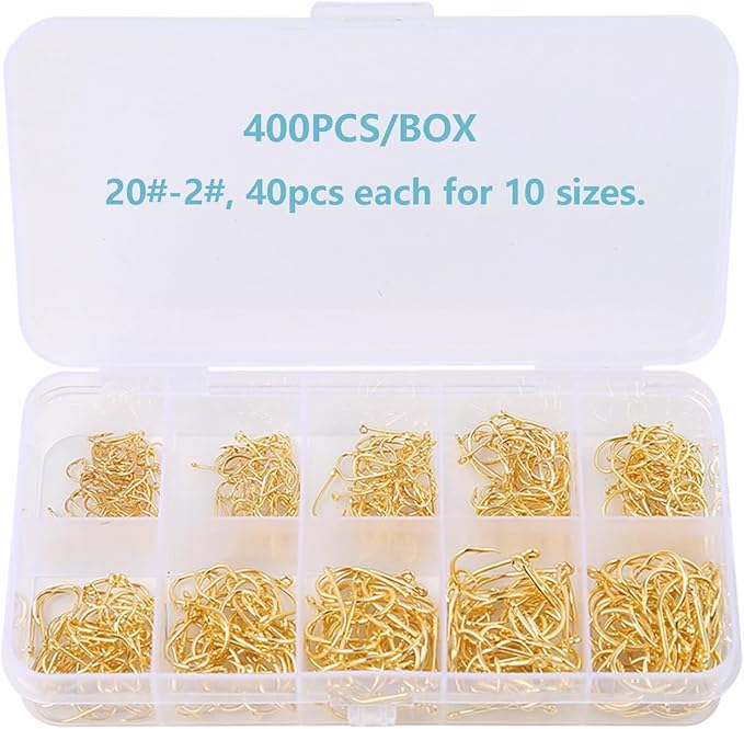 Dyxssm Small Fishing Hooks for Freshwater, 1000pcs 600pcs 400pcs Trout Fish Hook Set, 10 Sizes #2-#20