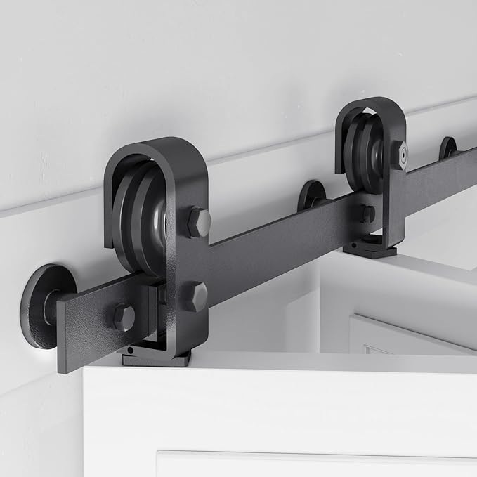 52 inch Bifold Barn Door Hardware Track Kit for Two 24 inch Closet Doors,Top Mount Sliding System,Heavy Duty Roller,Smoothly and Quietly,Black(Bifold Door Not Included)