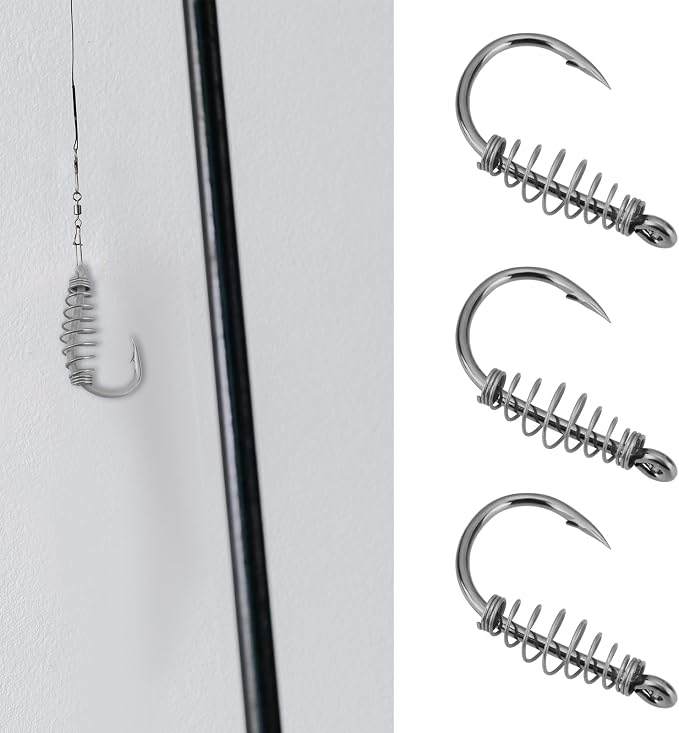 20Pcs Spring Fishing Hooks, High Carbon Steel Hooks with Metal Spring Barbed Swivel Fishing Hooks Suitable forPower Bait Trout Carp