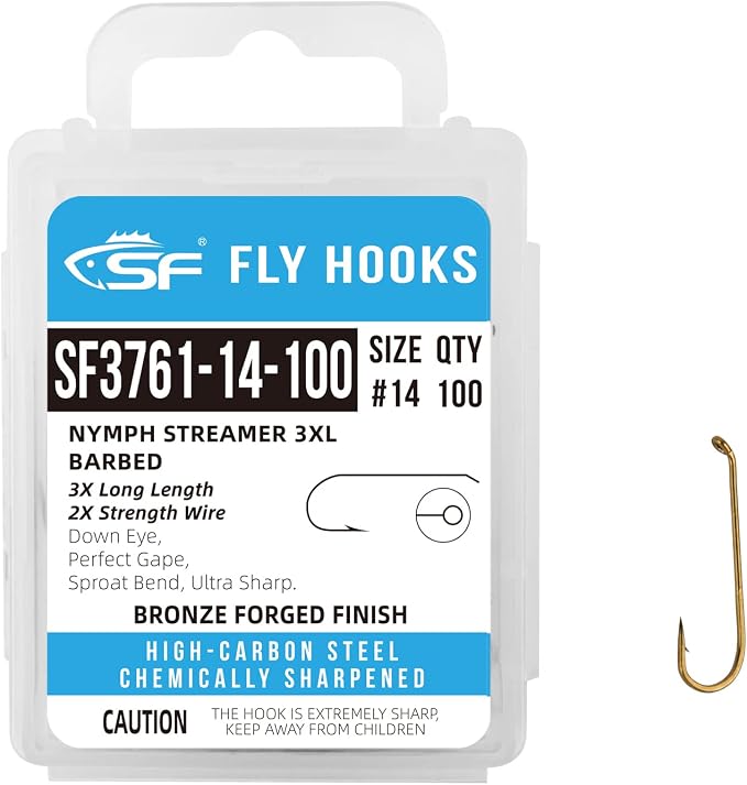 SF Fly Tying Hooks Ultra Sharp High Carbon Steel for Nymphs Wet Traditional Dry Streamers Eggs Jig Poppers Emergers Terrestrial Flies with Mini Box 100Pcs