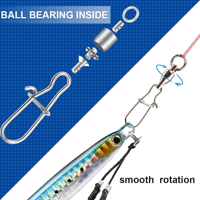 Atibin High Strength Fishing Swivels Tackle Stainless Connector Fishing Snaps Swivel Steel Lock Snap Swivels Saltwater Line Lure Connector