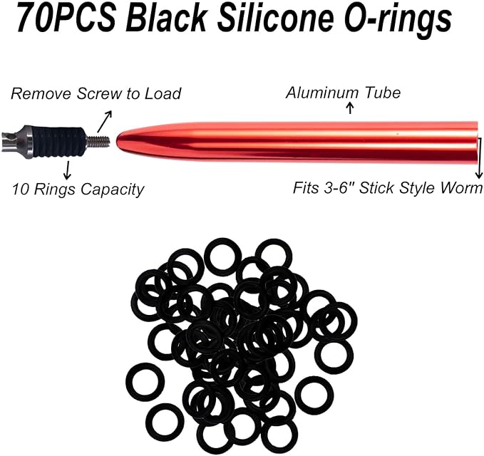 Wacky Rigging Tool, Fishing Bait Rigs, Wacky Rig Ring Tool with 70PCS Worm O-Rings, Wacky Worm Kit for Senko Neko Finesse Stick Soft Baits