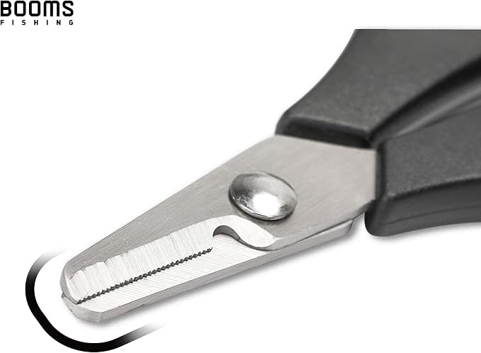 Booms Fishing S01 Fishing Scissors for Braided Line, Fishing Line Cutter Saltwater and Freshwater, Fishing Serrated Shears with Retractor, 3.9” Black