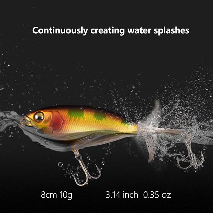 10PCS Top Water Fishing Lures Whopper Fishing Lure for Bass, Popper Fishing Lures with Floating Rotating Tail One Luminous Saltwater and Freshwater Plopping Lures for Bass