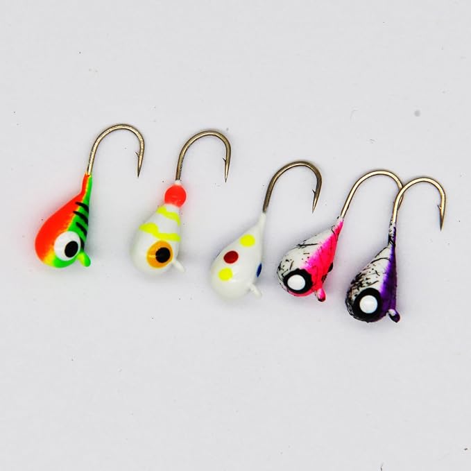 Tungsten Ice Fishing Jig Set Ice Fishing Lures, Max Sensitive Tungsten Tear Drop Ice Jig Head Hook for Panfish, Crappie, Walleye, Perch, Trout, Bluegill