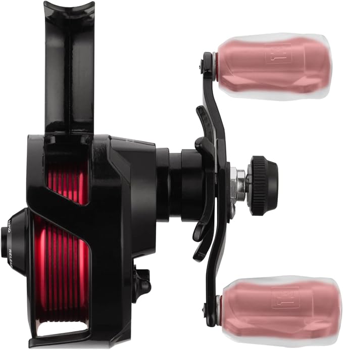13 Fishing - Descent Aluminum - Inline Ice Fishing Reel - 2.7:1 Gear Ratio - Left Hand Retrieve (Aluminum Spool Gen 2 Design) - D2AL-2.7-LH, Black/Red
