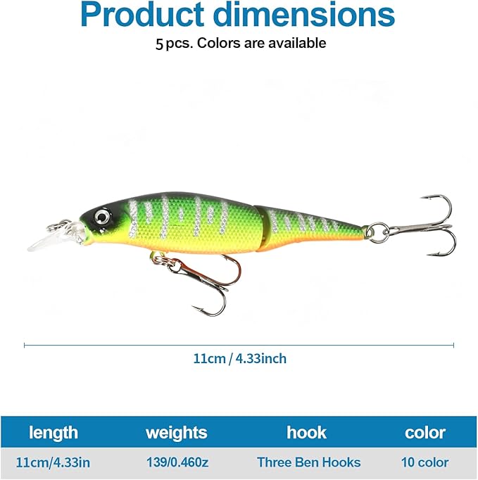 Whopper Fishing Lure for Bass：Popper Top Water Fishing Lures with Floating Rotating Tail Barb Treble Hooks Saltwater Freshwater Plopping Lures Kit