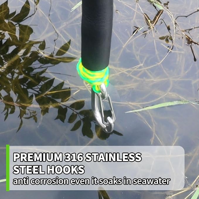 Bungee Boat Dock Line, Boat Rope with Double 316 Stainless Steel Clips Accessories for Bass Boat, Kayak, Pontoon, Watercraft, Waverunner, SeaDoo, Canoe,2Packs,4-6FT, Yellow&Green