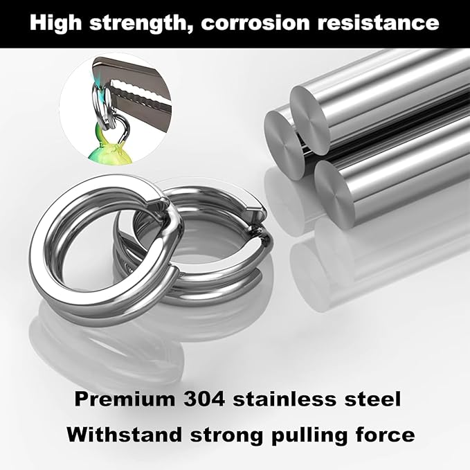 Realure 300 Pcs/8 Sizes Fishing Split Rings 8mm 7mm 6mm 5mm 4.5mm 4mm 3.5mm 3mm Fishing Hooks Lures Ring Connector Stainless Steel 304 Double Ring Clips Snaps for Connecting Fishing Lures & Hooks