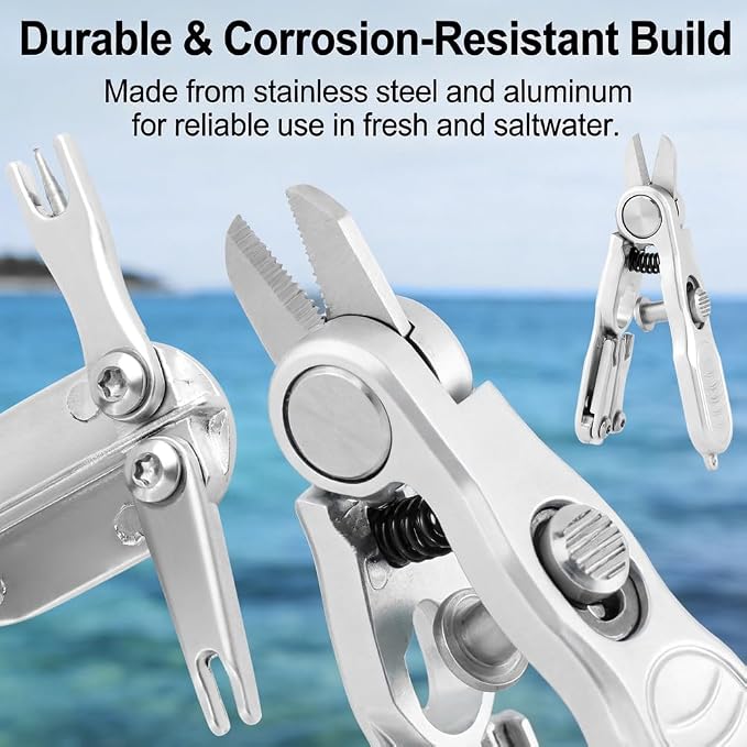 Fishing Line Cutter Tool, Multi-Function Folding Angler Accessory with Retractors and Knot Tying Tool, Stainless Steel Blades for Cut Braid, Mono and Fluoro Lines